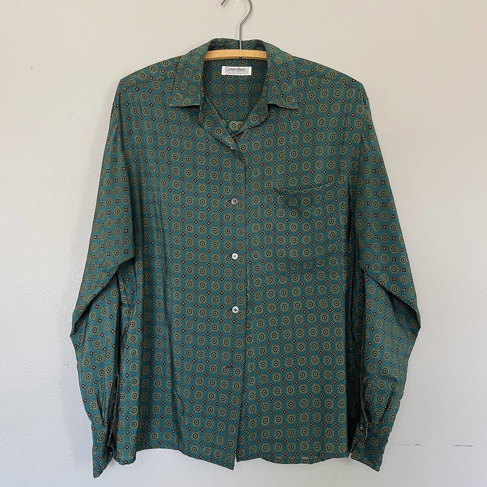 70s Style Calvin Klein Classifications Retro Patterned Long Sleeve Button Up